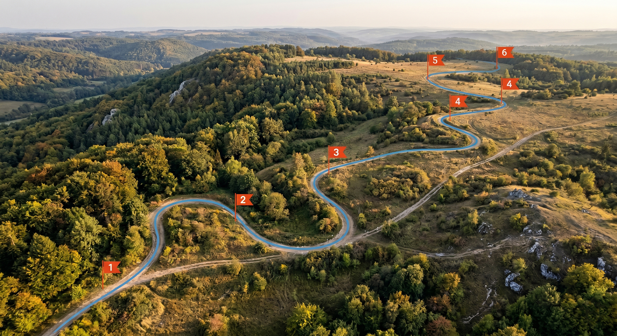 Visual representation of the six-stage customer journey from awareness through advocacy showing the non-linear path customers take
